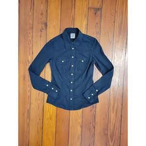 True Religion Womens XS Black Western Pearl Snap Black Long Sleeve Chic Fitted